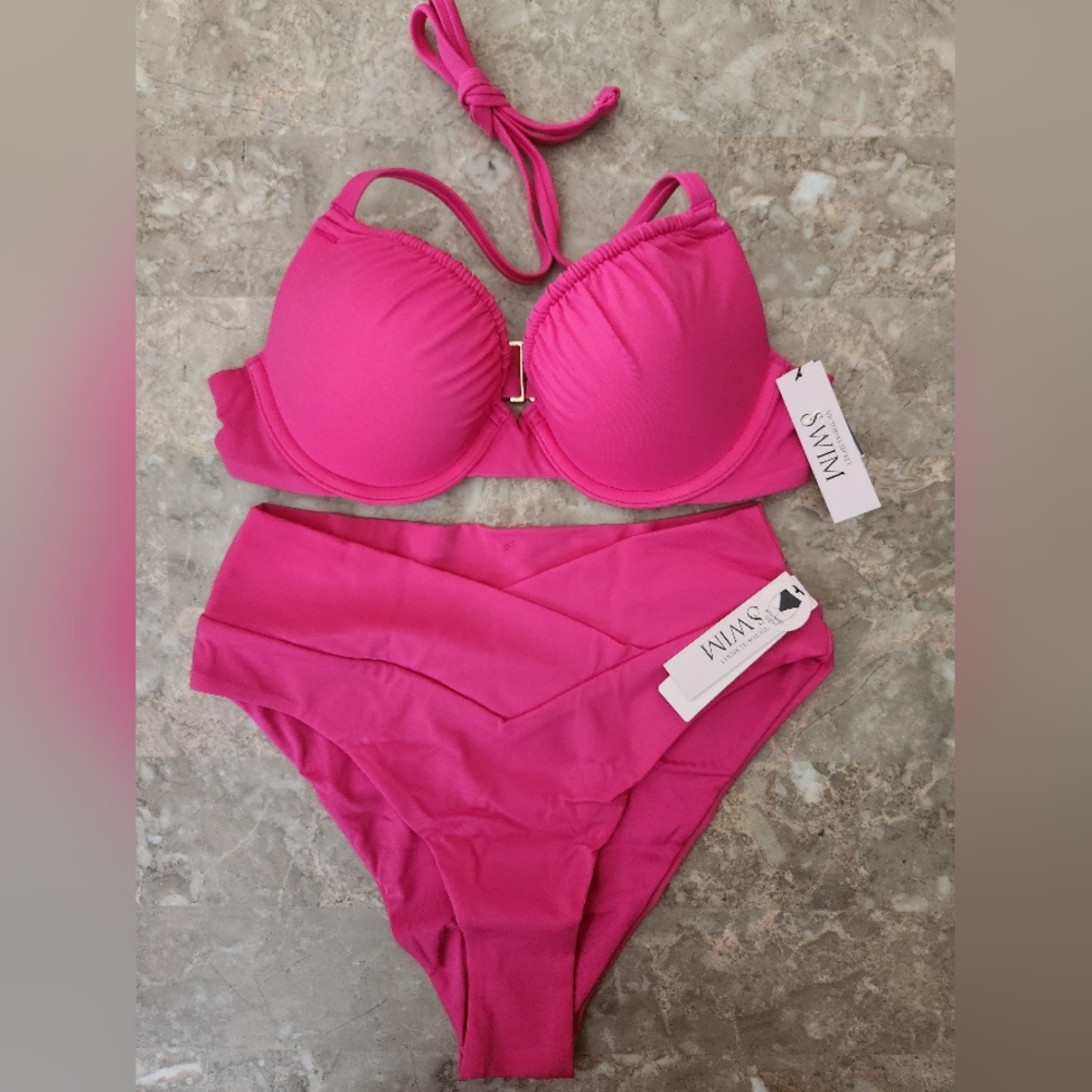 32B/XS VS Swim Sexy Tee High Waist Cheeky Bikini Set Tropical Island Getaway